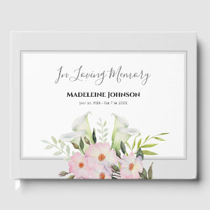 Funeral Watercolor White Calla Lily Roses Flowers Guest Book