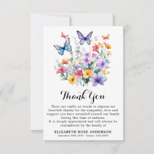 Funeral Wildflowers Butterflies Memorial Sympathy Thank You Card