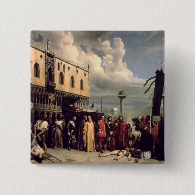 Funerary honours given to Titian who died in Venic 2 Inch Square Button (Front)