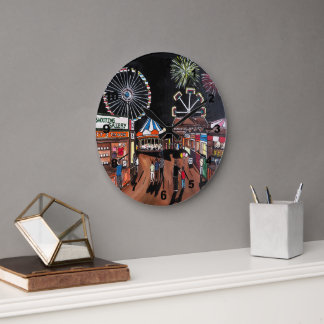 Funfair at Night Painting by Alfred Fox Large Clock