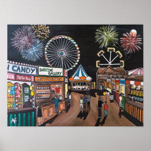 Funfair at Night Painting by Alfred Fox Poster