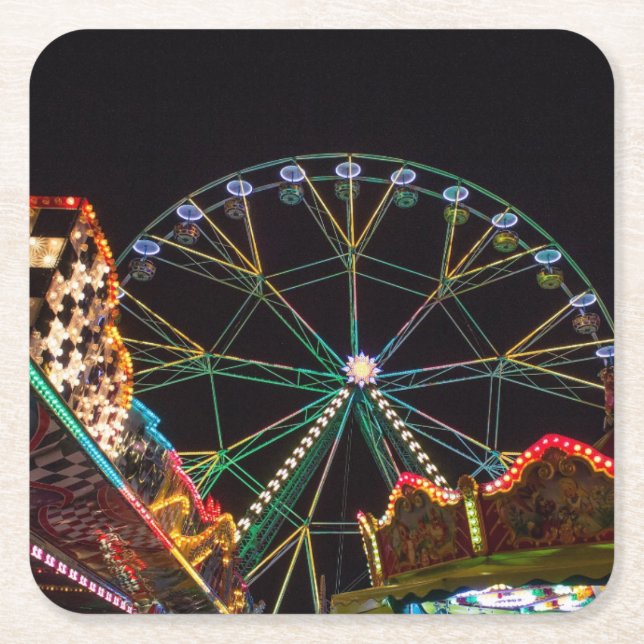 Funfair Ferris Wheel at Night Square Paper Coaster (Front)