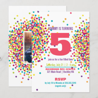 Funfetti Photo Anniversaire Fête Invitation