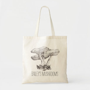 Fungi mono pencil drawing mushroom bag