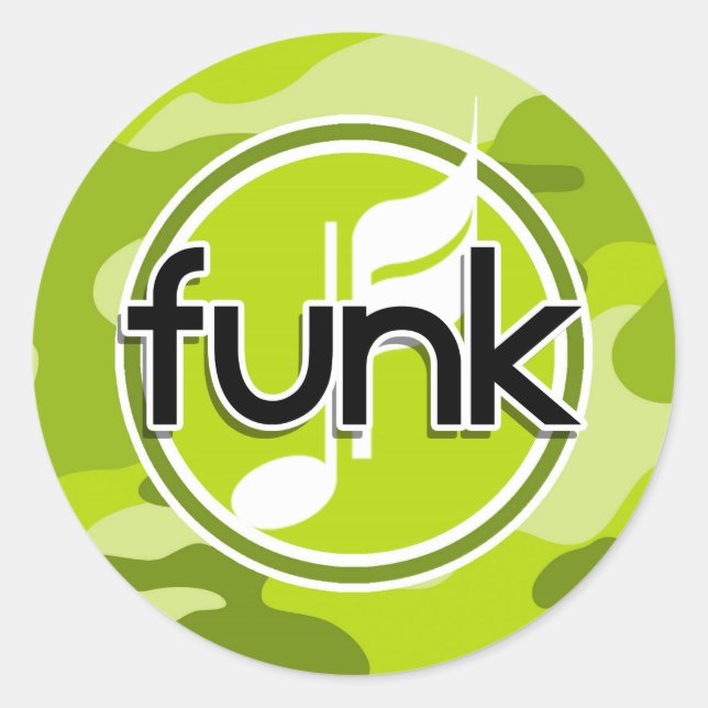 Funk; bright green camo, camouflage classic round sticker (Front)