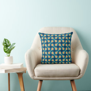 Funky 1970s Metaball Graphic Circle Barbell Blue Throw Pillow