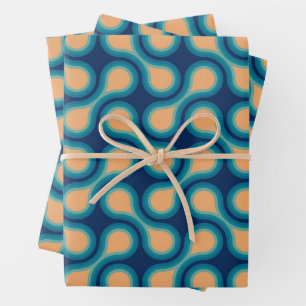 Funky 1970s Metaball Graphic Circle Barbell Blue Wrapping Paper Sheet