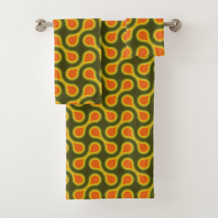 Funky 1970s Metaball Graphic Circle Barbell Green Bath Towel Set