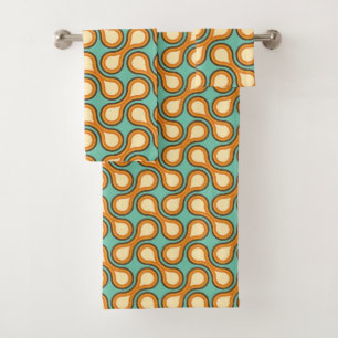 Funky 1970s Metaball Graphic Circle Barbell Orange Bath Towel Set