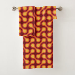 Funky 1970s Metaball Graphic Circle Barbell Reds Bath Towel Set