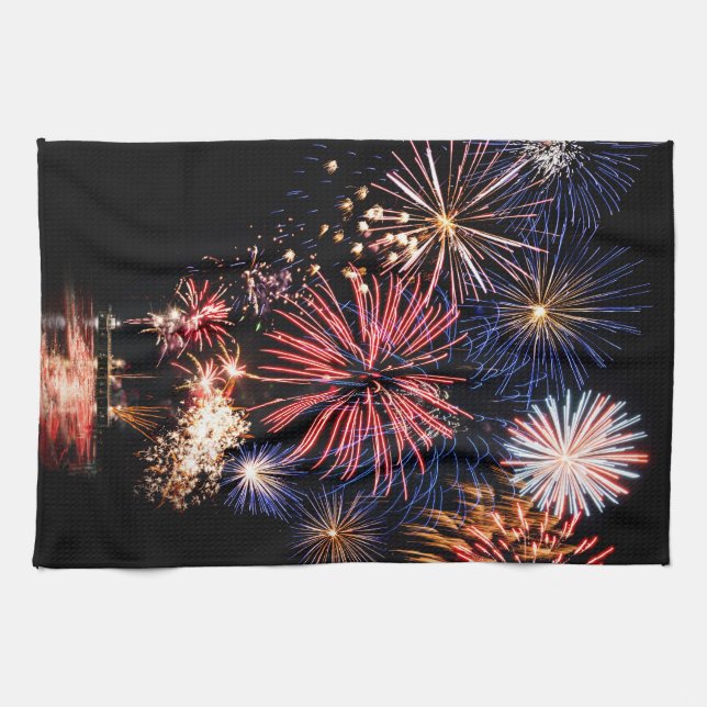 Funky 4th of July Fireworks Kitchen Towel (Horizontal)