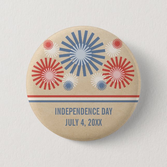 Funky 4th of July Fireworks & Stripes Button (Front)