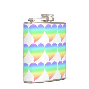 Funky 70s Retro Pastel   Rainbow Hearts Pattern Hip Flask