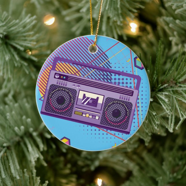 Funky 80s portable radio cassette player, boombox ceramic ornament (Tree)