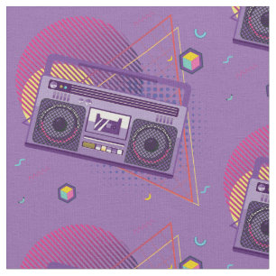 Funky 80s portable radio cassette player, boombox fabric