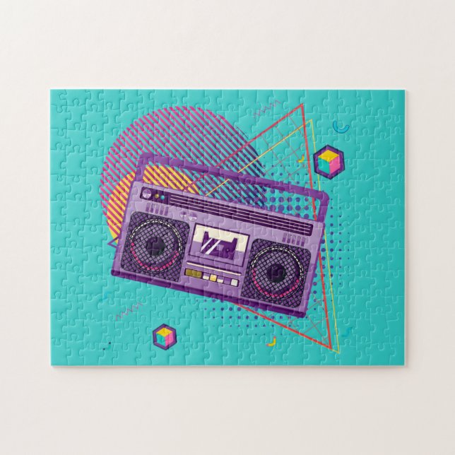 Funky 80s portable radio cassette player, boombox jigsaw puzzle (Horizontal)