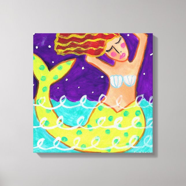 Funky Abstract Acrylic Mermaid Painting Canvas Print (Front)
