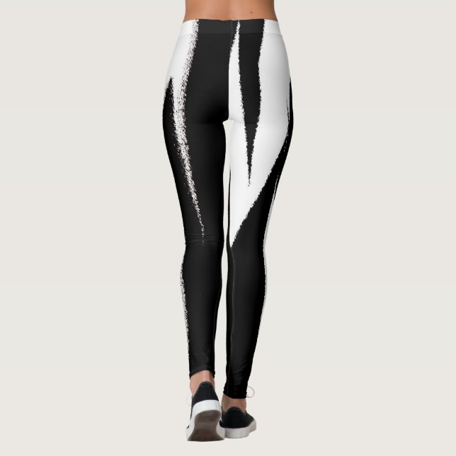 Funky Abstract Art Black White Leggings (Back)