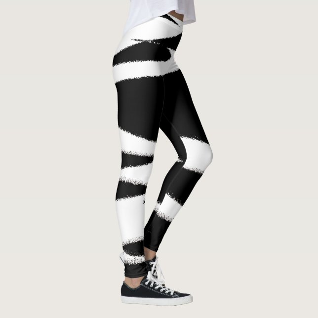 Funky Abstract Art Black White Leggings (Right)