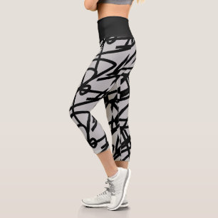 Funky Abstract Art Grey Black Leggings