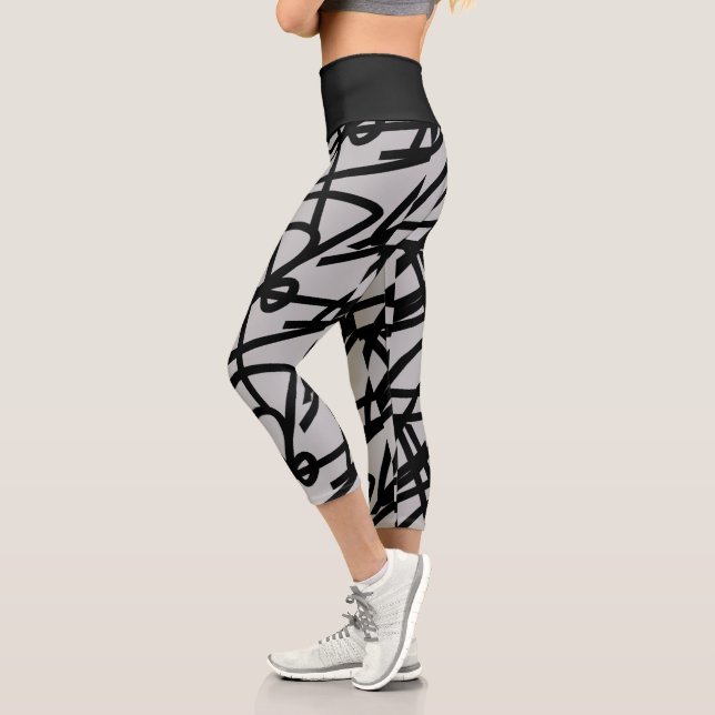 Funky Abstract Art Grey Black Leggings (Left)