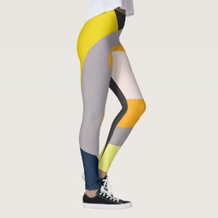 Funky Abstract Art Pale Pastel Charcoal Yellow Leggings