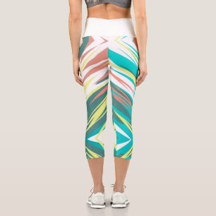 Funky Abstract Art Pastel Turquoise White Capri Leggings