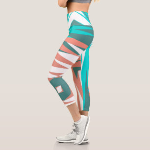 Funky Abstract Art Pastel Turquoise White Capri Leggings