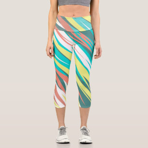 Funky Abstract Art Pastel Turquoise White Capri Leggings