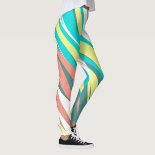 Funky Abstract Art Pastel Turquoise White Leggings