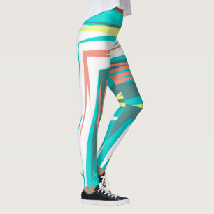 Funky Abstract Art Pastel Turquoise White Leggings