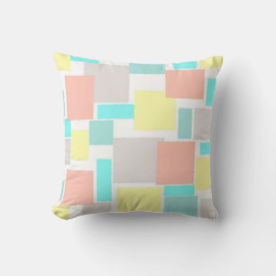 Funky Abstract Art Pastel Turquoise Yellow Throw Pillow