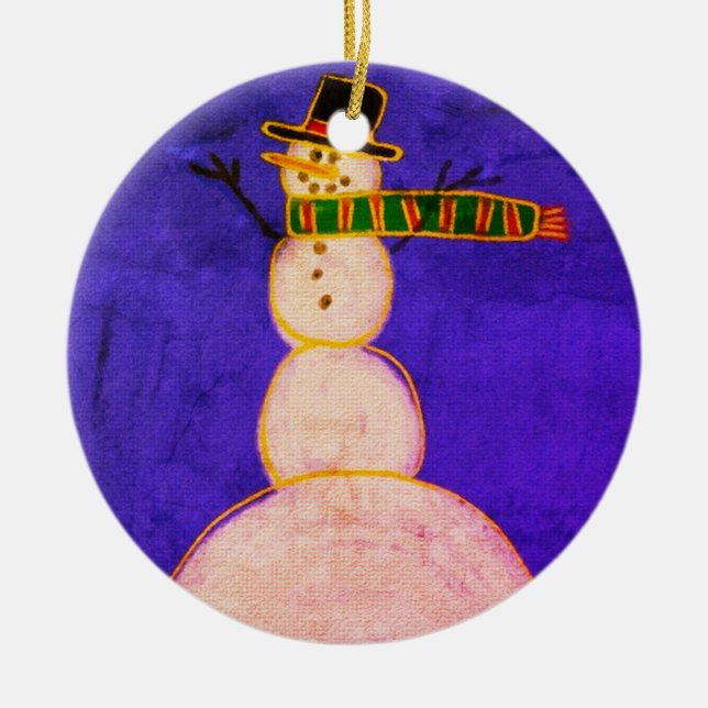 Funky Abstract Art Snowman Ceramic Ornament (Front)