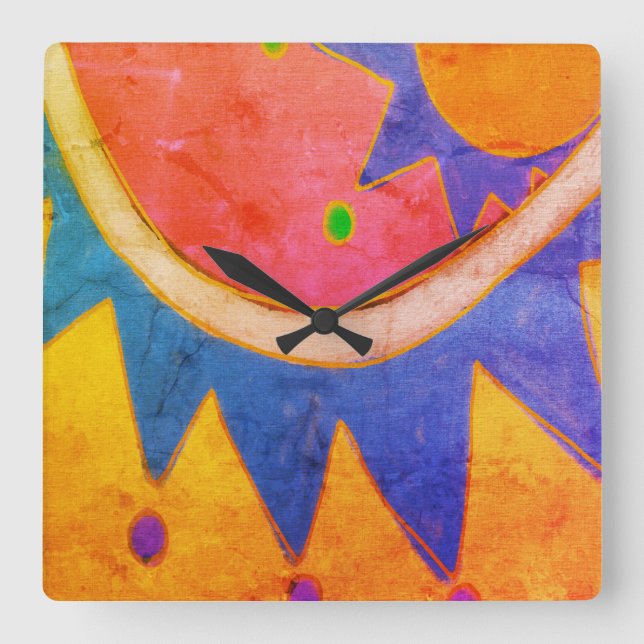 Funky Abstract Art Square Wall Clock (Front)
