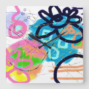 Funky Abstract Art Square Wall Clock
