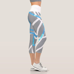 Funky Abstract Art Turquoise Blue Grey Leggings