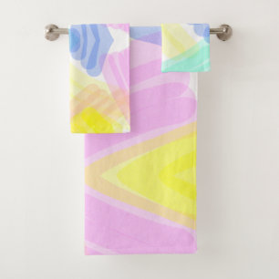 Funky Abstract Art Turquoise Pink Pastel Theme  Ba Bath Towel Set