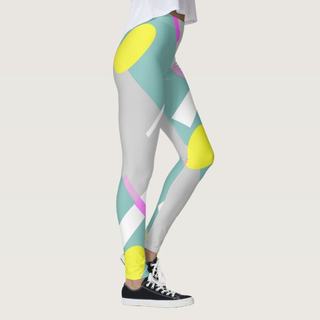 Funky Abstract Art Turquoise Pink Pastel Theme Leggings (Right)