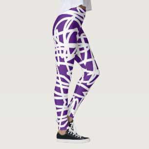 Funky Abstract Art White Purple Leggings