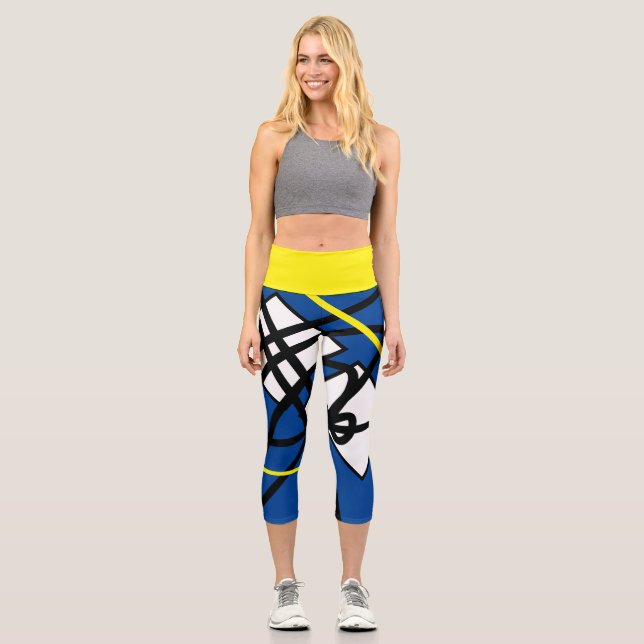 Funky Abstract Art Yellow Blue Leggings (Front)