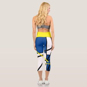 Funky Abstract Art Yellow Blue Leggings