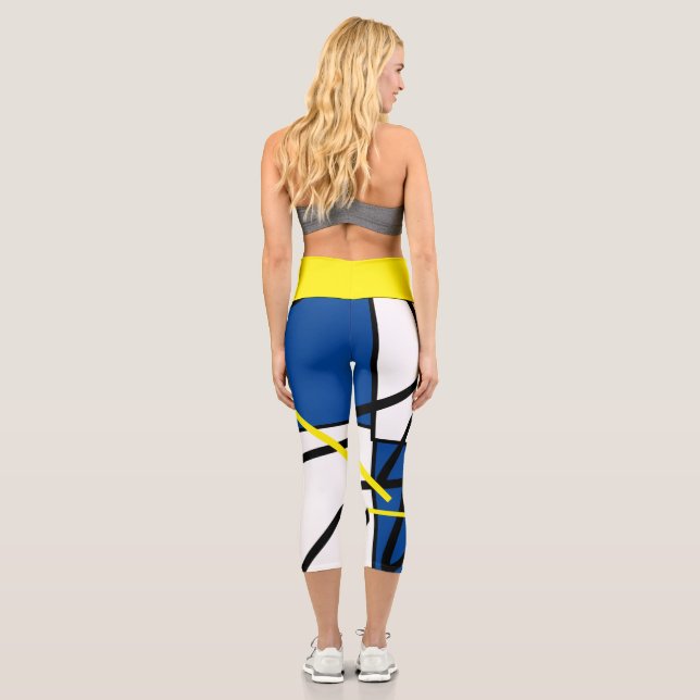 Funky Abstract Art Yellow Blue Leggings (Back)