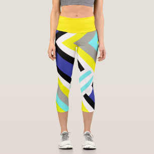 Funky Abstract Art Yellow Blue Pastel Theme Capri Leggings