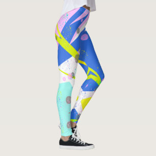 Funky Abstract Art Yellow Blue Pastel Theme Leggings