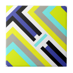 Funky Abstract Art Yellow Blue Pastel Theme Tile