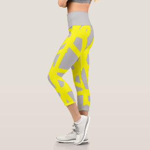 Funky Abstract Art Yellow Grey Leggings