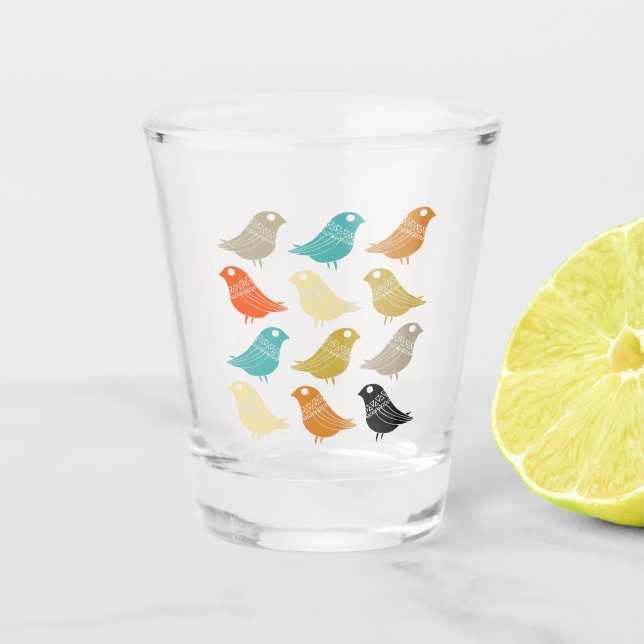 Funky Abstract Birds Mid Century Modern Shot Glass (Front)