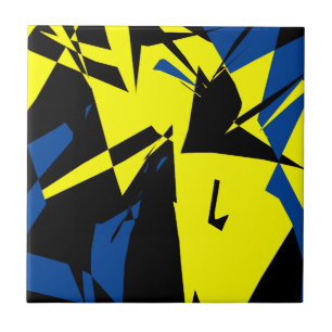 Funky Abstract Black Yellow Blue Tile