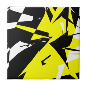 Funky Abstract Black Yellow White Tile