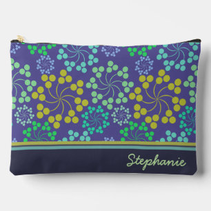 Funky Abstract Blue Floral Pattern Personalised Accessory Pouch